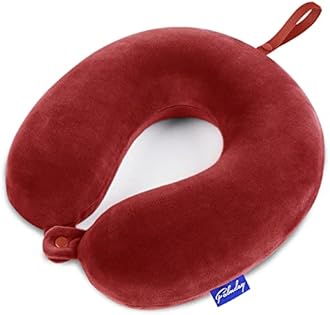 Fabuday Neck Pillows for Travel - Airplane Pillow for Long Flight with Attachable Snap Strap Washable Cover, Memory Foam Travel Rest Pillow for Airplanes, Plane, Neck Support for Adults Red