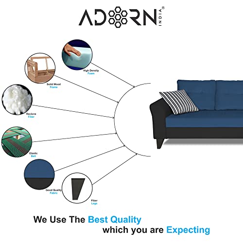 Image of Adorn India Maddox L Shape 4 Seater Sofa Set Tufted Two Tone RHS (Blue & Black) (3 Year Warranty)