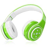 kids headphones bluetooth wireless 85db volume limited childrens headset up to 6 8 hours play stereo sound sd card slot over ear and build in mic wireless wired headphones for boys girls green 