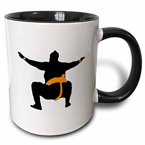 3dRose 261986 4 Japanese Sumo Wrestler Design Orange Ceramic Mug, 11oz, Black/White