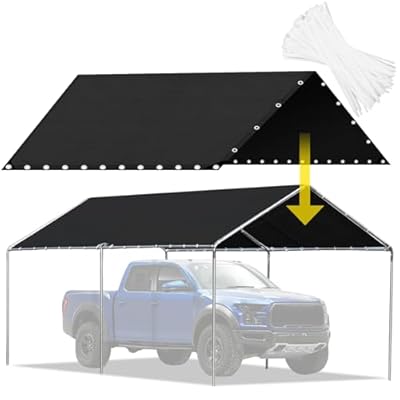 10x20 Ft Carport Canopy Replacement Cover for Canopy Tent Car Tent Garage Shelter Top Tarp Black Portable Carport with 120lbs Tensile Strength Ties (Only Top Cover, Frame is not Included)