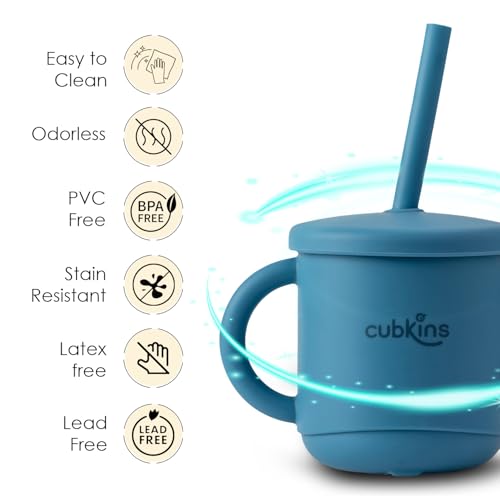 Image of CUBKINS Silicone Sippy Cup with Soft and Durable Straw Training Cup for Babies | Anti-Slip & Measuring Level Cup with Lid for Toddler and Kids