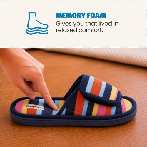 Image of Dearfoams Mickey Adjustable Terry Slide, Memory Foam Washable Open Toe Indoor Summer House Slippers