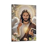 XYSXYCP Wandkunstdruck, Christentum-Poster, strahlende Figur mit Kreuz und Bibel, moderne Familie, für Wohnzimmer, Dekoration, 30 x 45 cm