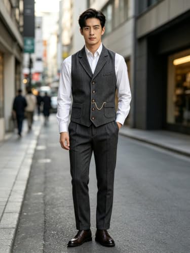 Image of Men's Tweed Suit Vest Western Herringbone Wool Casual Waistcoat for Groomsman