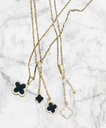 Stainless Steel Double Pendant Clover Necklace with Cubic Zirconia Beads Necklace for Women- Gold Plated- 16 inches to 18 inches Adjustible Chain- a Touch of Glamour. The necklace is perfect for everyday wear or special occasions.3