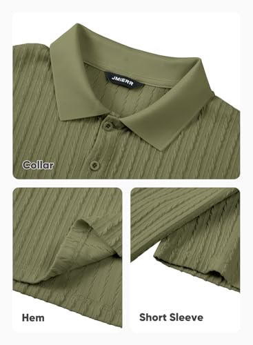 Image of JMIERR Mens Casual Polo Shirt Summer Short Sleeve Vacation Button Beach Knit Stretchy Golf Shirts