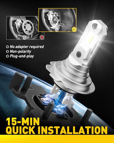 Image of AUXITO H7 LED Bulbs, 500％ Brighter 6500K White, 1:1 Mini Size No Adapter Required Easy install, H7ll Fanless LED Kit Fog Lights