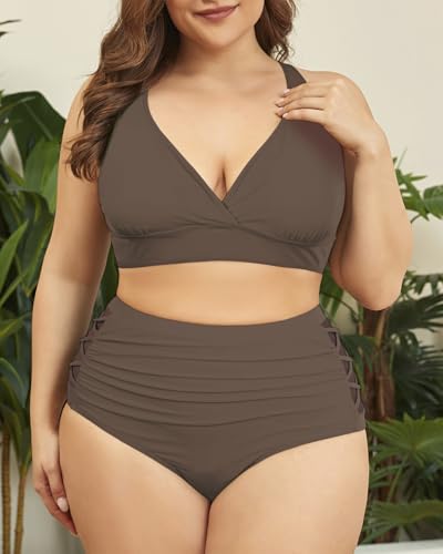 Womens Plus Size Bikini Tummy Control Swimsuits Two Piece Bathing Suits High Waisted Swimwear3