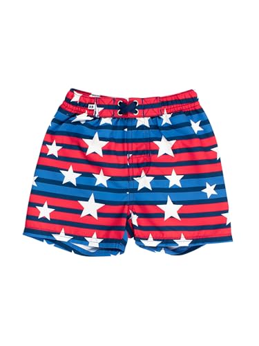 RUGGEDBUTTS Boys UPF50+ Sun Protection Striped Color Block Swim Trunks - All-American Stripe, 6-12m