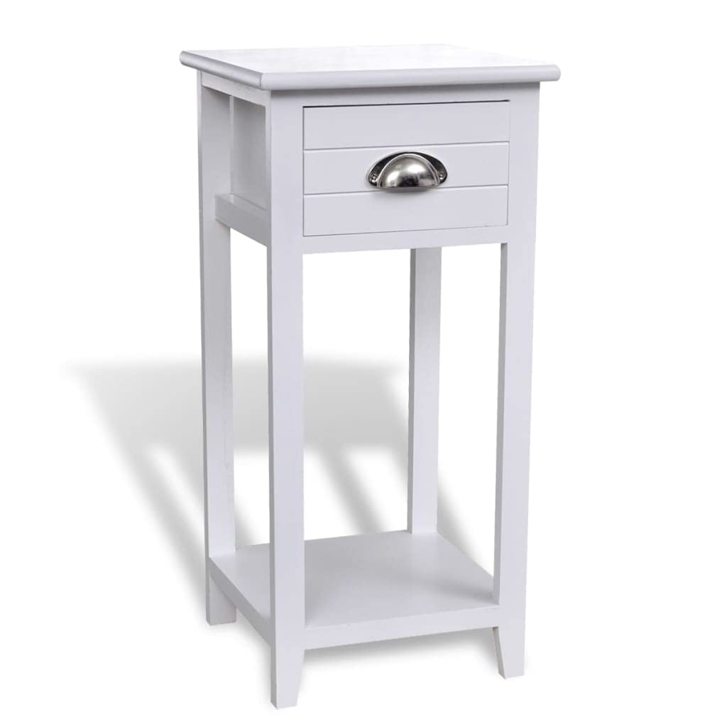 Table de chevet blanche en bois de paulownia avec tiroir, 30x30x63 cm
