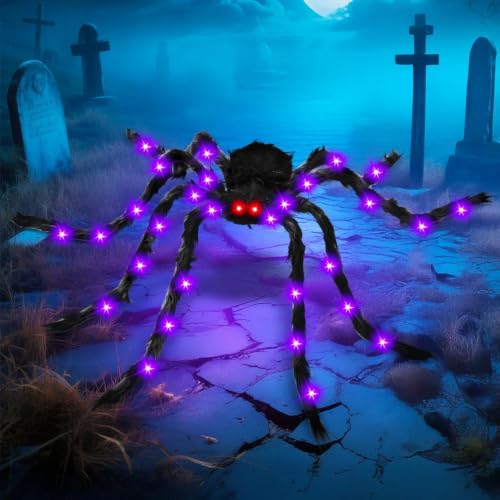 59" Halloween Giant Spider LED Purple Glow Hairy Red Eyes Bendable Decor - image 8
