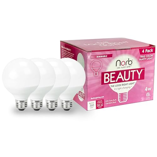 NorbBEAUTY - Full-Spectrum LED Vanity Light Bulbs, G25 Globe Makeup Lighting for True Color Accuracy, Natural Sunlike Daylight Bulb, Salon-Quality LED for Bathroom, Mirror, and Dressing Room (4-Pack)