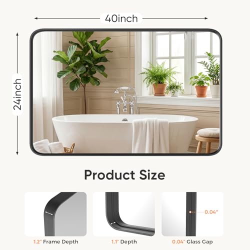 Image of NEWBULIG 24 inchx40 inch Black Wall Mirror, Bathroom Mirrors for Over Sink, Matte Metal Framed Vanity Mirror with Tempered Glass, Entryway, Living Room, Bedroom