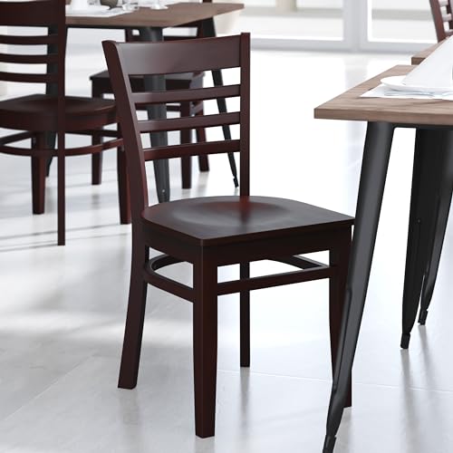 Image of Flash Furniture HERCULES Series Ladder Back Mahogany Wood Restaurant Chair