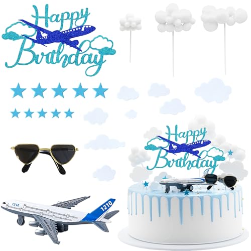 Knana 24Pcs Airplane Cake Topper Airplane Figurine Cake Decorations for Airplane Theme Happy Birthday Party Supplies