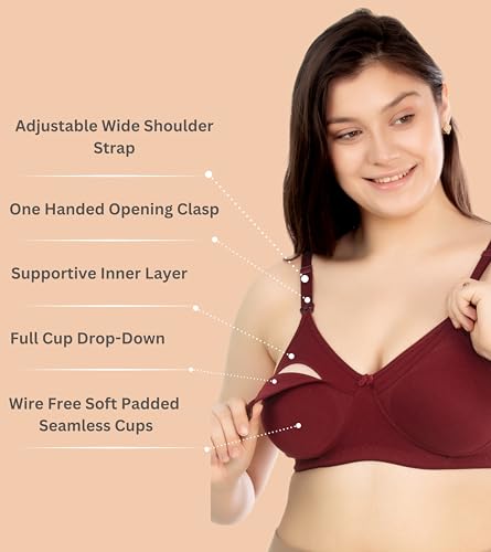 Image of RITIJYA Women's Cotton Multicolor Full Cup Soft Padded Feeding Bra /Nursing Bra /Maternity Bra Combo - Pack of 3