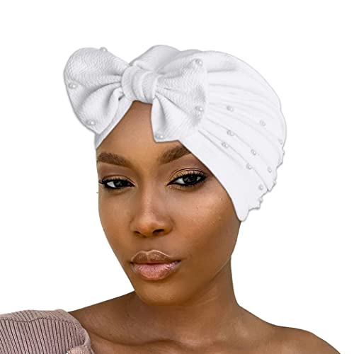 Bohend African Bow Turban Beanie Women Knotted Hat Stretch Headwrap Wide Head Covering M 1243324