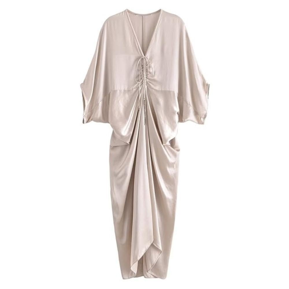NOLLAM Vestido de Mujer, Vestido Camisero Largo de satén de Seda, Fiesta, Vacaciones, Club Nocturno, graduación, Playa, jóvenes y Mujeres de Mediana Edad