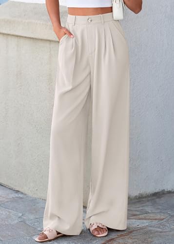 KIRUNDO Dress Pants Women 2026 Summer Polka Dot Palazzo Wide Leg Trousers Flowy Business Casual Slacks for Work with Pockets(Beige Apricot, XX-Large) — view 6