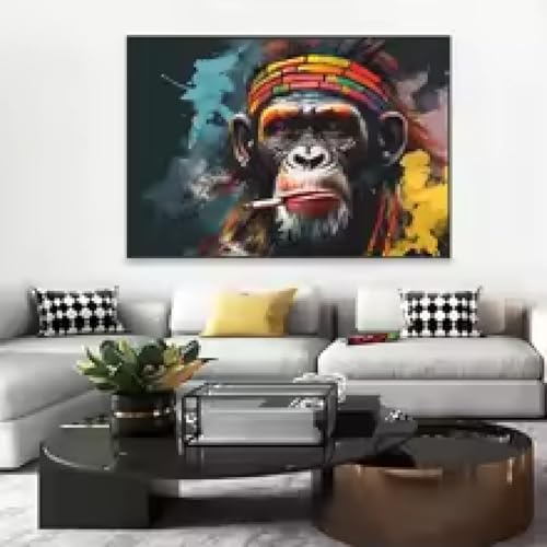 Affiche de rue chimpanzé graffiti peinture colorée sur toile 50x70cm