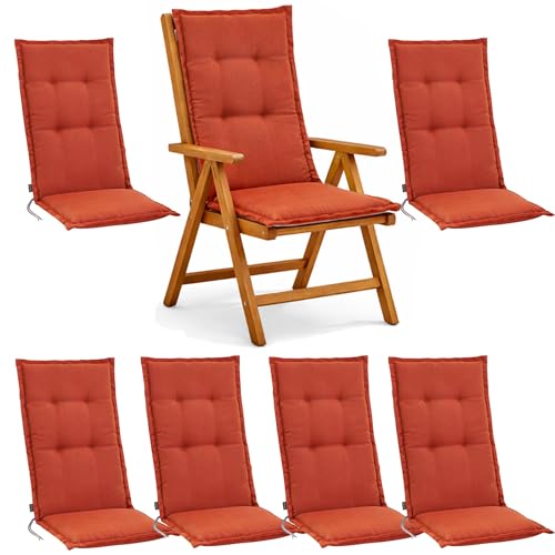 BURI 6X Auflagen Set Hochlehner für Gartenstühle 120x48x7cm Sesselauflagen Polster UV Lichtecht - Gartenstuhlauflagen Stuhlkissen mit Dicker Schaumstoff Füllung (Terrakotta)