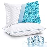 VVZ Cooling Shredded Memory Foam Pillows Queen Size 2 Pack, Adjustable Firm Bed Pillows for Side Back Stomach Sleepers, Luxury Gel Pillow for Hot Sleepers with Breathable Washable Cover