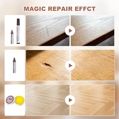 Image of SEISSO Wood Furniture Repair Kit, New Improved 10 Colors Touch Up Markers and Crayons with Polish Wax, Covering Damaged Wooden Surfaces and Floors, Scratches, Stains, Cracks and Dents(25 PCs)