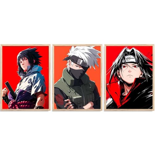 Image of walllane Japanese Anime Framed Posters for Living Room Bedroom Gaming Room | Japanese Anime Characters Aesthetic Poster with Frames Wall Decor Set Of 3 (13 X 17 inch)