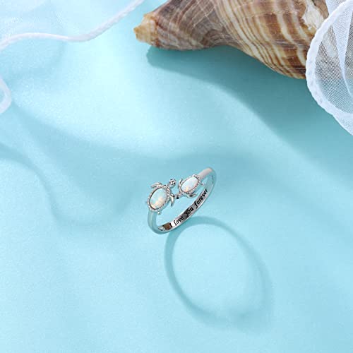 925-Sterling-Silver Opal/Turquoise Sea Turtle/Dolphin/Sea Life Ring - Inspirational I Love You Forever Adjustable Open Nature Ocean Mother Daughter Ring Cute Animal Jewelry Gifts for Women4