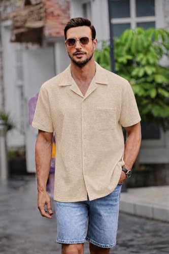Image of ColorChakra Casual Waffle Knit Shirt for Men Stylish Half Sleeve Mens Shirts M to 3XL