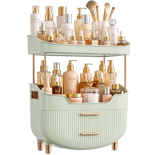 Image of 4-Tier Makeup Organizer Bathroom Countertop Storage Green | Versatile Storage for Vanity, Desk, Bedroom, Holds Lipstick, Perfume, Skincare, Mask, Cosmetics