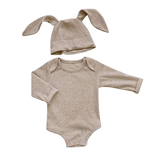 Mono Deportivo Hombre Traje de conejito para bebés, niños y niñas, mi traje de Pascua, mono acanalado para recién nacidos, con sombrero largo con orejas de conejo Perritos De (Beige, 3-6 Months)