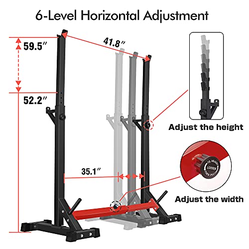 Canpa Adjustable Squat Rack Stand Multi-Function Barbell Rack Weight Lifting Gym Dumbbell Racks Home Gym Bench Press Rack Dumbbell Racks Stands 600Lbs （Red） #TOP3
