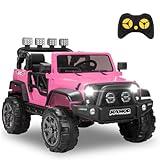 JOYMOR 2 Seat Ride on Truck, 12V Kids Electric Battery Powered Car with Remote Control, Motorized Toddler Vehicles Truck Toy, Adjustable Speeds, MP3 Player, LED, Horn (Two seat, Pink)