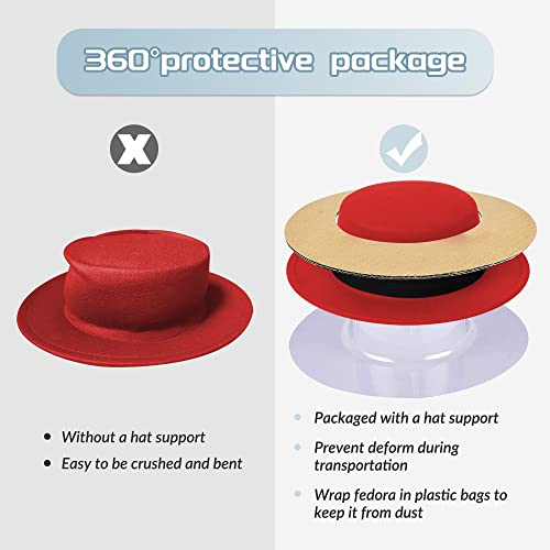 Image of Classic Fedora Hat Flat Top Hat Felt Pork Pie Hat Wide Brim Church Derby Cap for Women and Men