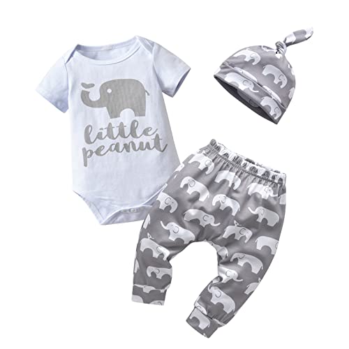 Image of Siracend Newborn Infant Baby Boy Clothes Print Long Sleeve Bodysuit + Pants + Hat 3 PCS Outfits Set