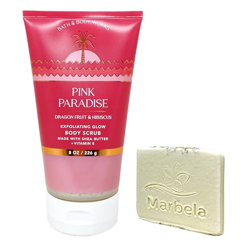 Bath & Body Works Pink Paradise Exfoliating Glow Body Scrub with a Natural Oats Sample Soap