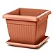 Macetero con plato para plantas y flores, Terra DKWT37-PKWT34 H30, interior, exterior, cuadrado, terracota, 25,2 litros, 37 x 37 x 30 cm, diseño clásico, de plástico, para balcón