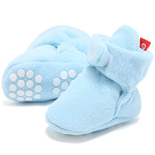 Image of FANTINY Newborn Baby Cozy Fleece Booties with Non Skid Bottom,DNDXBX,Light Blue,10
