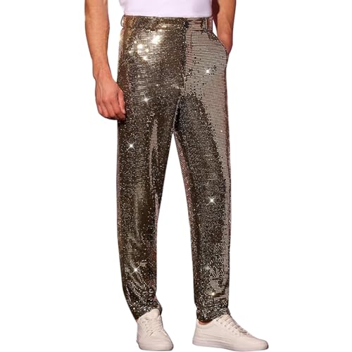 Pantalon disco pour soirée années 70 à paillettes noires coupe droite homme