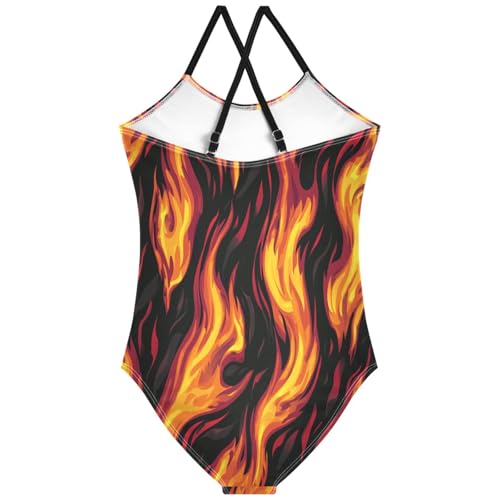 Pigsaly Girls One Piece Swimsuits Fire Flame Pattern Kids Cross Back Swimwear Toddler Beach Sport Bathing Suit 3T2