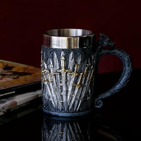 alikiki Medieval Game of Sword Thrones Dragon Coffee Mug 21oz - Legends of The Swords Drinking Beer Stein Tankard Cup LOTRS D&D Gifts for Men Women Dragon Collector Themed Party Decorations Cover
