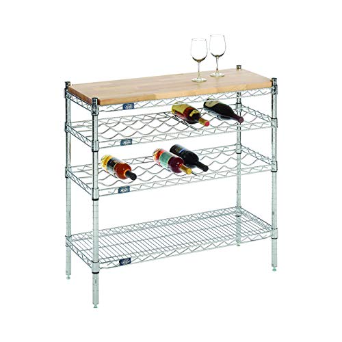 Nexel Chrome Wine Display Unit, Wood Top, 48"W x 14"D x 34"H, 4 Tier miniatura 4