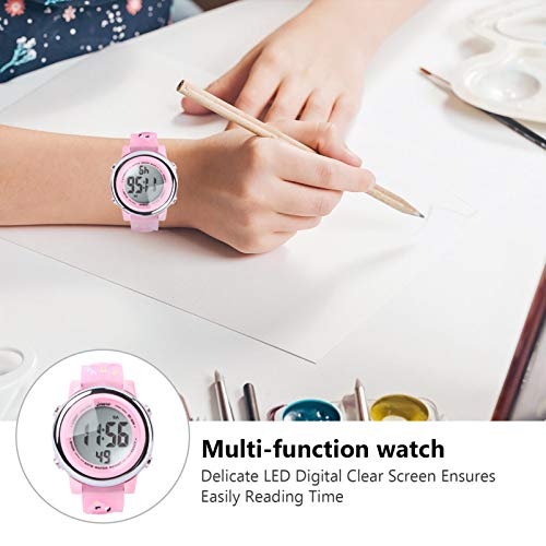 ibasenice Relógio de LED 3D luminoso para meninas, relógio digital rosa, esportivo, impermeável, rel