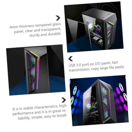 Gabinete de PC HOMSFOU RGB Mid Tower para gaming con panel lateral templado, compatible ATX y Micro-ATX, excelente ventilación y disipación de calor para DIY y oficina miniatura 5