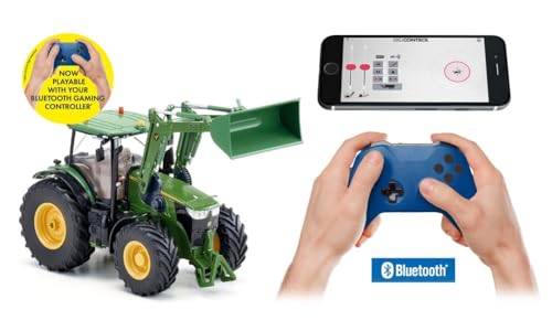 Siku 6795, Trattore John Deere 7310R Con Caricatore Frontale, Verde, Metallo E Plastica, 1:32, Telecomando Bluetooth E Accessori Inclusi, Telecomandabile Da App - 2