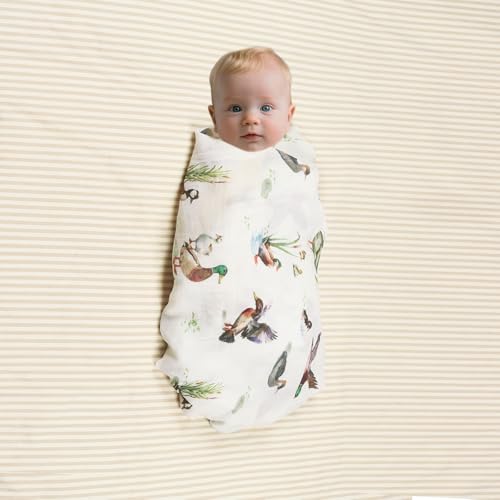 Image of Muslin Swaddle Blankets Neutral - Soft 47x47 Inch Baby Swaddle Wrap & Nursery Receiving Blanket, Mallard Duck /Woodland - Breathable 70% Bamboo Viscose & 30% Cotton
