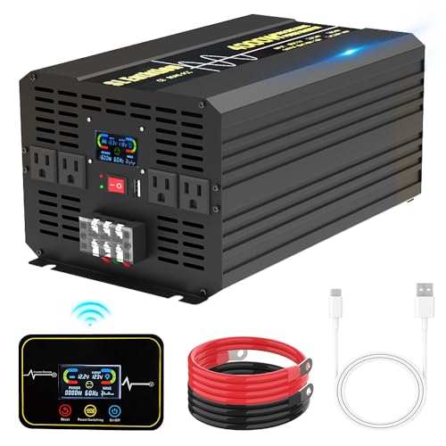 Image of SL Euthtion 4000W Pure Sine Wave Power Inverter 12V DC to 120V AC 60HZ with LCD Display, USB Port, Wireless Remote Control（10M）, Solar, Outdoor