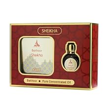 Hamidi Pack of 2 Gift Set 15 ml Concentrated Perfume Oil Attar +40 Gm Bakhoor Home Fragrance Pure white Musk + Sheikha